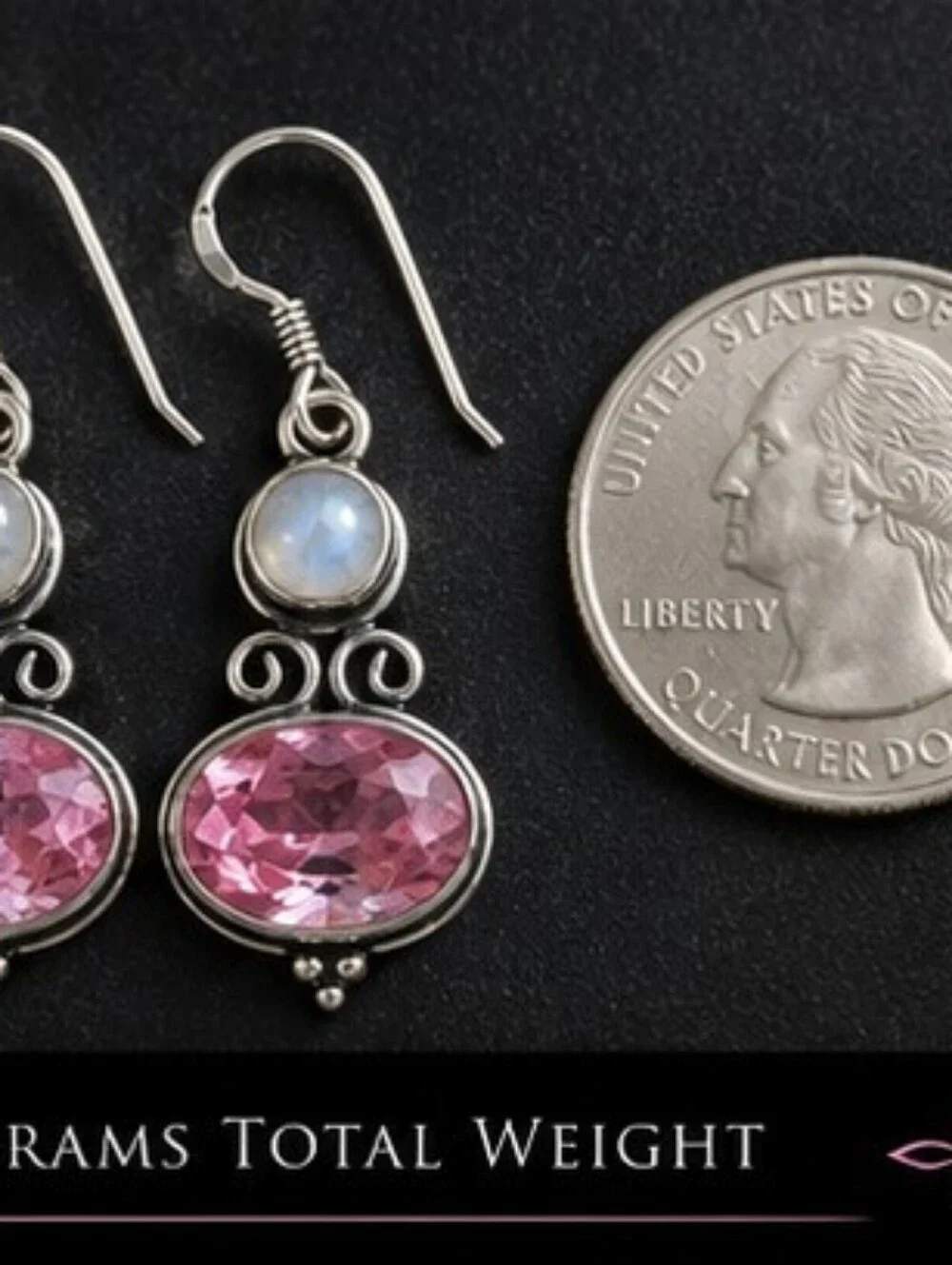 925 Sterling Silver Moonstone Pink Sapphire Earrings Natural Gemstone Dangle